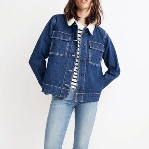 Madewell Dark Blue Denim Jean Jacket with Sherpa Collar